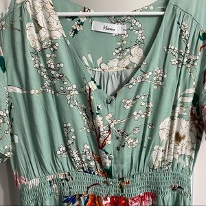 Midi length green floral dress with pockets